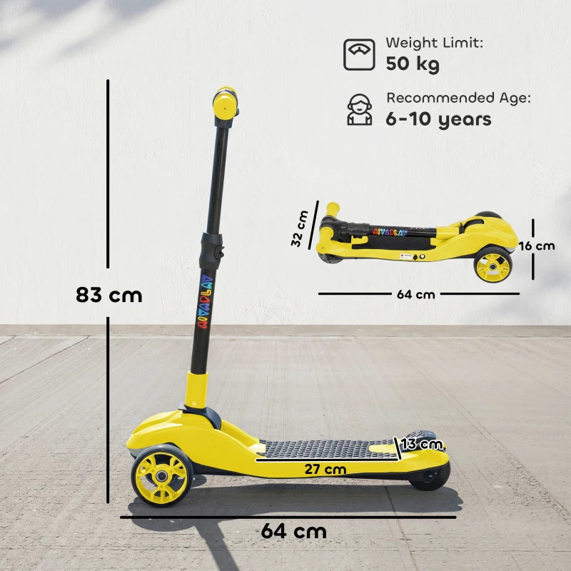 AIYAPLAY Three-Wheel Foldable Electric Scooter for Kids Aged 6-10 Years, Yellow