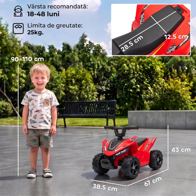 AIYAPLAY ATV Electric pentru Copii 18-48 Luni, 6V, 2 km/h, Sarcină 25 kg, Roșu