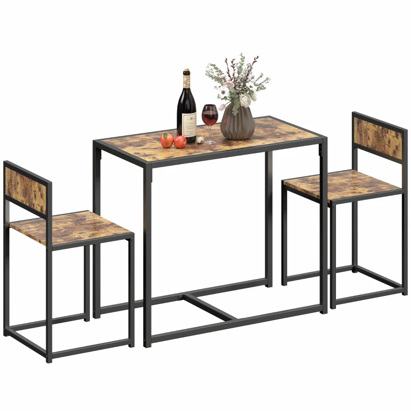 HOMCOM Ensemble table et chaises , table à manger 3 pièces avec 2 chaises encastrables, pour cuisine salon maison, marron