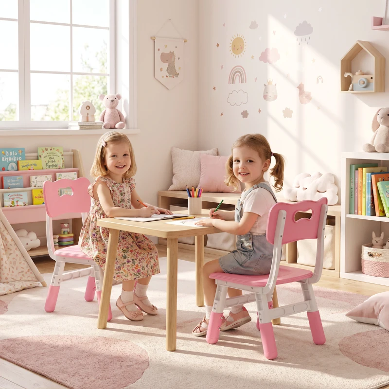 AIYAPLAY Schreibtischstuhl Kinder 2er Set, 26-30cm höhenverstellbar ergonomischer Rückenlehne armlose für 1,5–8 Jahren Rosa