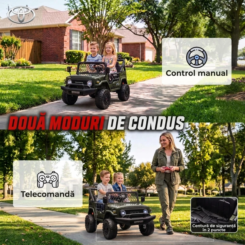 AIYAPLAY Mașină Electrică pentru Copii, Off-Road 24V cu 2 Locuri, Verde Închis