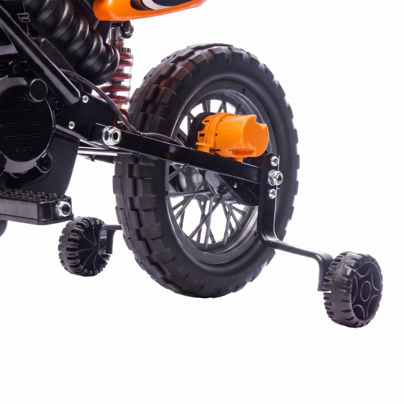 AIYAPLAY Moto Eléctrica Niños 12V 2 Ruedas Auxiliares Desmontables 2 Motores Suspensión Trasera 3 km/h 3-6 Años Naranja