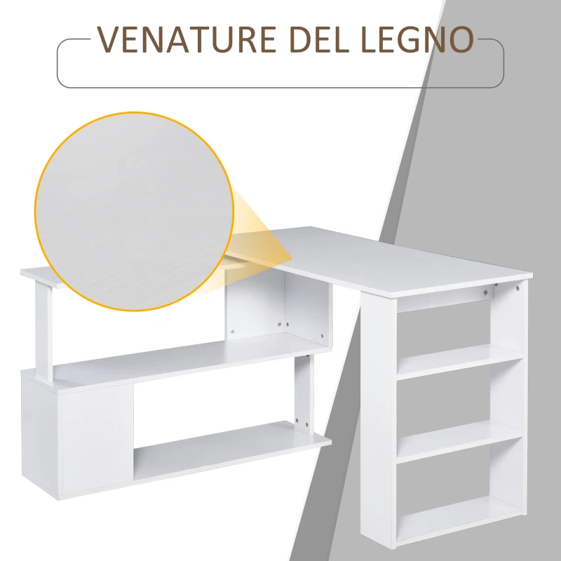 HOMCOM Scrivania ad Angolo con 5 Ripiani, 120 x 100 x 74.5cm, Bianca