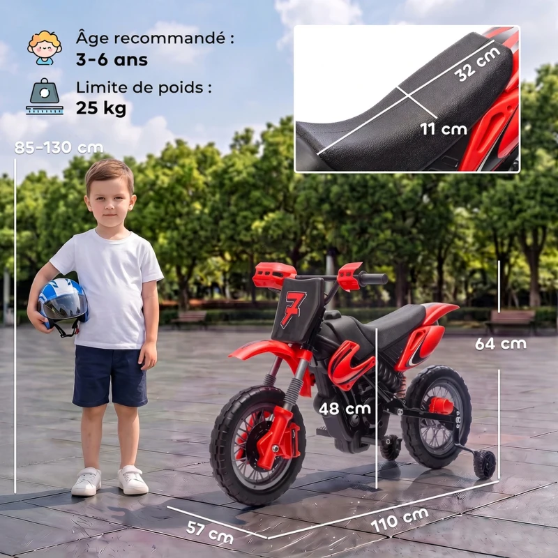 AIYAPLAY Moto Électrique Enfants 12 V, Vitesse Max 3 Km/h, Batterie au Lithium, Double Moteur, Suspension Arrière, Rouge
