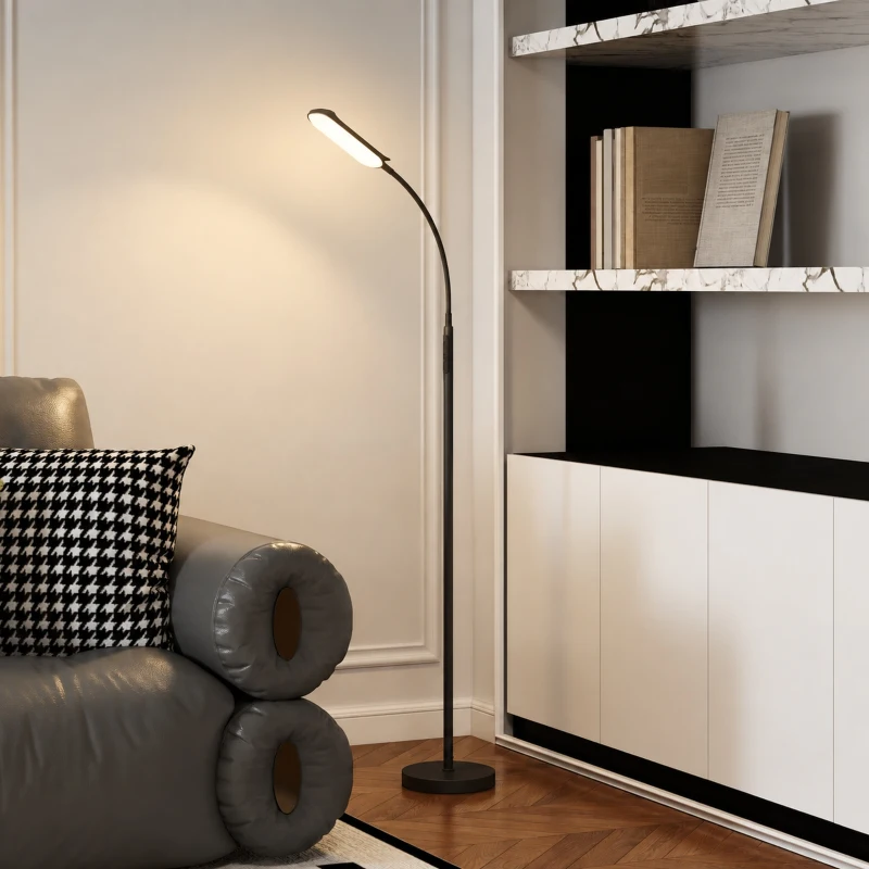 HOMCOM Lampadaire sur pied de salon avec télécommande, contrôle tactile, température couleur et luminosité réglables, noir