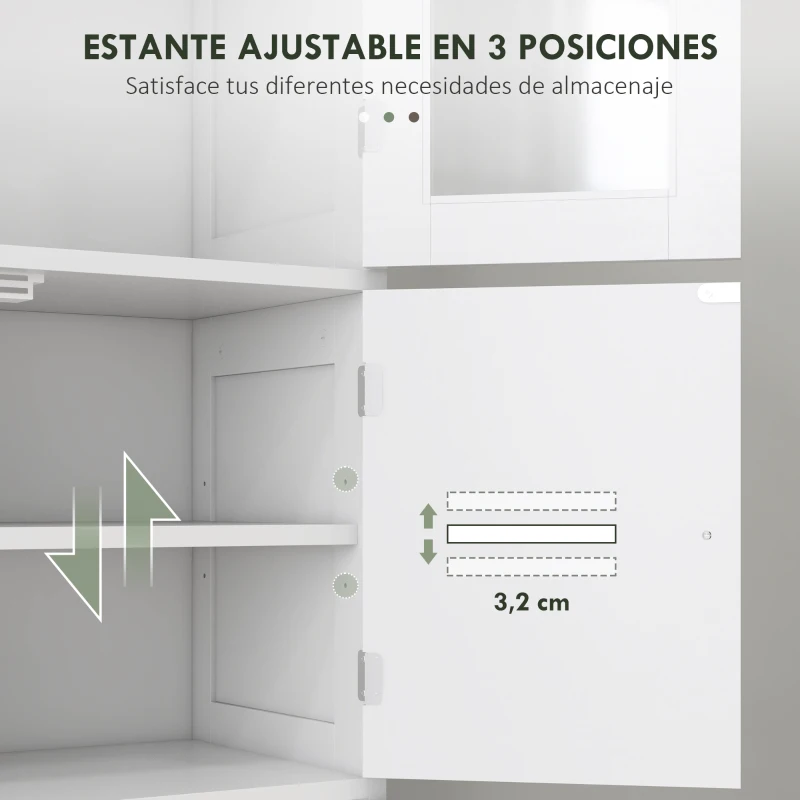 HOMCOM Mueble Auxiliar de Baño con 6 Puertas Estantes Ajustables Antivuelco Armario de Baño Moderno 60x30x170,5 cm Blanco