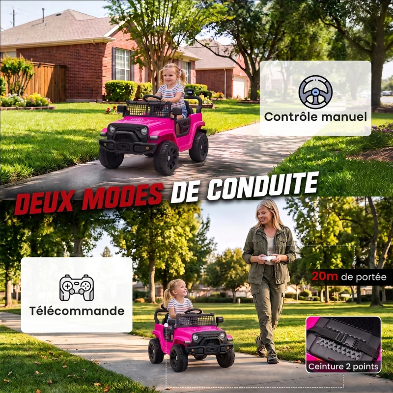 AIYAPLAY Voiture Électrique Enfants 12V, Buggy Électrique Enfants, 2-4 km/h, 2 Moteurs, Télécommande, Batterie Lithium, Rose