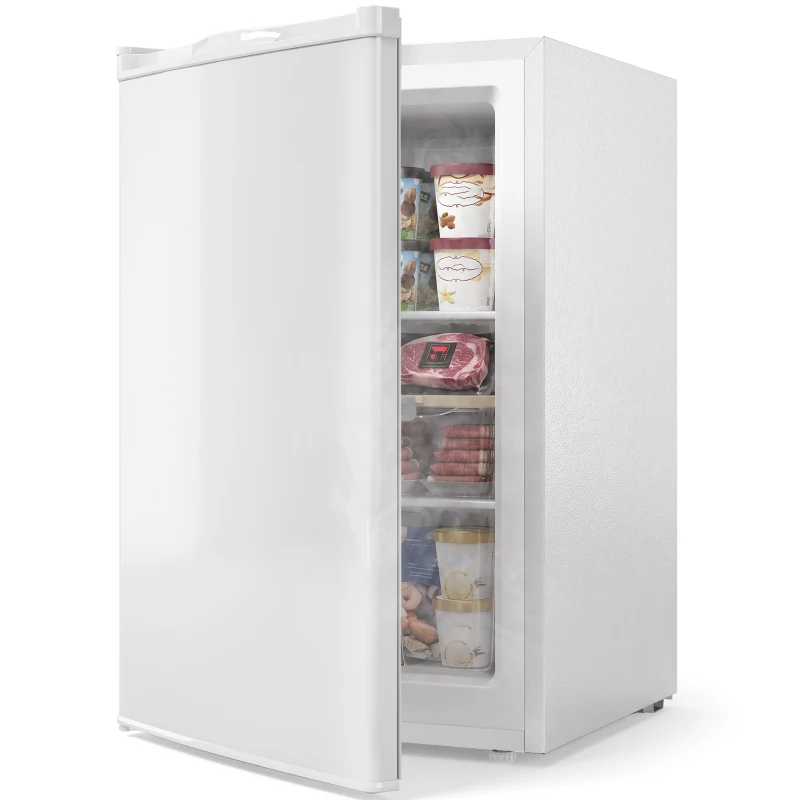 HOMCOM Mini-congelator 85 L, congelator vertical compact cu balamale reversibile și temperatură reglabilă, Alb