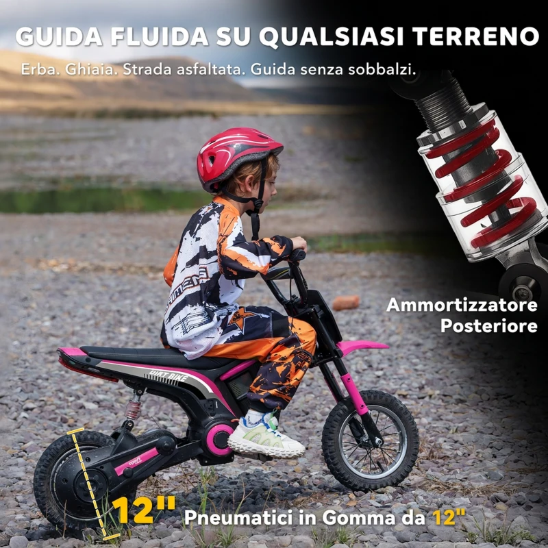 HOMCOM Moto Elettrica per Bambini con Acceleratore Manuale, 2 Velocità 8-16km/h, Età 8-12 Anni, Rosa