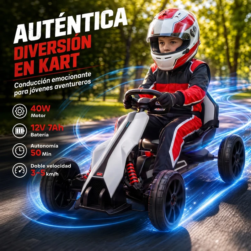 HOMCOM Kart Coche Eléctrico Infantil 12V de 3 a 8 Años Velocidad 3-5km/h y Cinturón de Seguridad 100x58x58,5cm Blanco