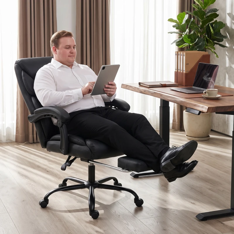 HOMCOM Executive Office Chair, 180kg Big and Tall PU Desk Chair with Linked Armrests, Pocket Spring Cushion, Adjustable Height, Rocking Function, 165° Reclining Backrest, Footrest, PU Casters, Black