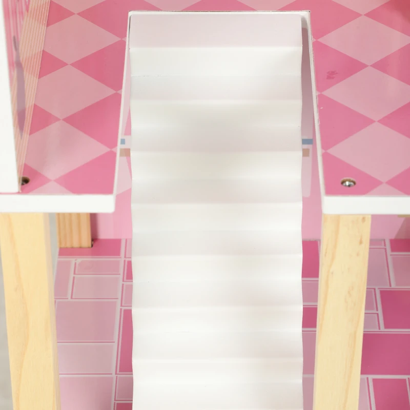 AIYAPLAY Casa de Muñecas de Madera 3 Pisos con Balcón Escaleras y 10 Muebles Juguete de Imitación para Niños de 3 a 6 Años Rosa