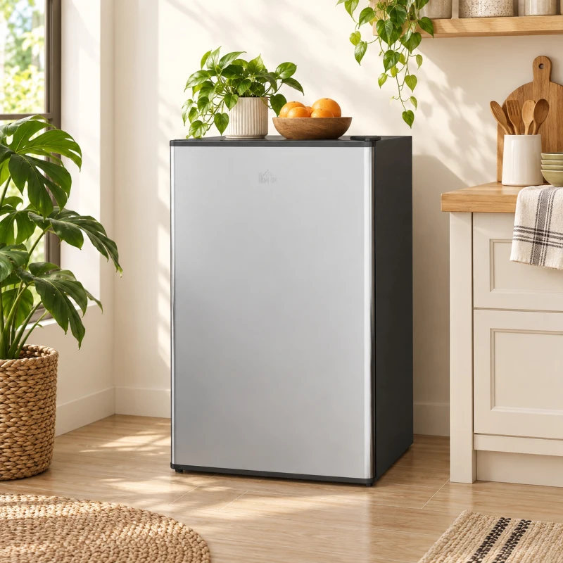 HOMCOM Mini Nevera Silenciosa 91 L Clase E con Temperatura Regulable 5 Niveles Puerta Reversible Estantes Ajustables Negro