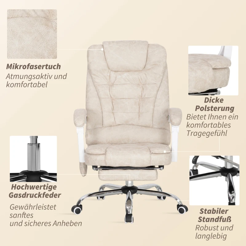 Vinsetto Bürostuhl mit Massagefunktion, ergonomisch, 65x160x104cm, Cremeweiß