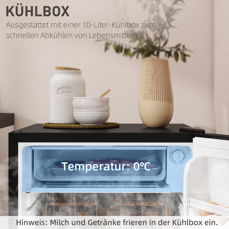HOMCOM Mini-Kühlschrank, 91 Liter Kapazität, Gefrierfach, verstellbare Fächer, leiser Betrieb, kompakte Größe, Stahl, Schwarz