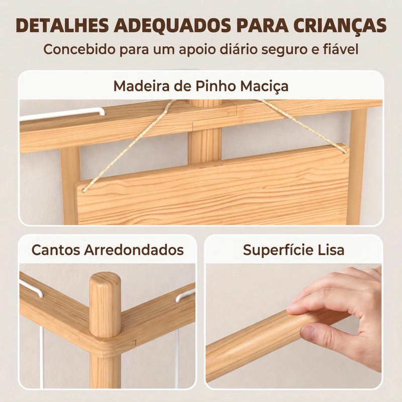 AIYAPLAY Organizador de Peluches em Madeira com Cordões Elásticos, Estante Infantil para Brinquedos, 3-8 Anos, 76x40x94,5 cm, Natural