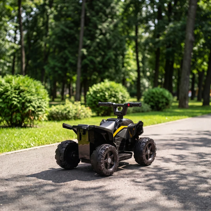 AIYAPLAY Quad Elettrico per Bambini 6V, Marce Avanti, 2 km/h, per 18-48 Mesi, Portata 25 kg, Interno ed Esterno, Nero