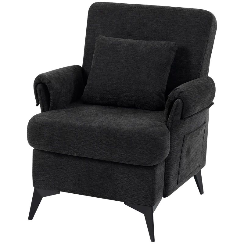 HOMCOM Relax-Sessel Einzelsessel aus Chenille Moderner Wohnzimmer-Sessel Breiter Sitz und Dickes Polster Lendenkissen Schwarz
