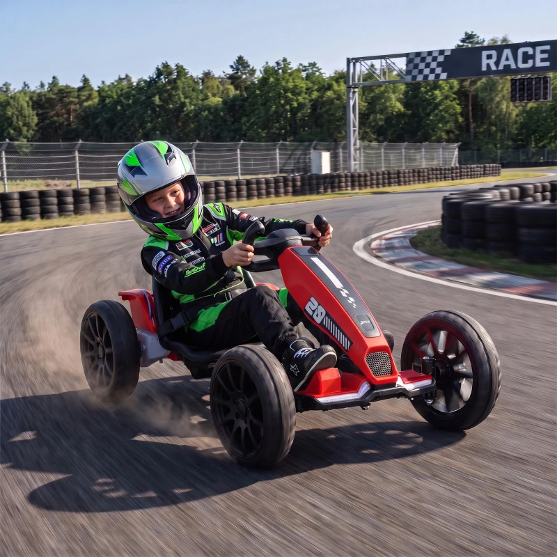 AIYAPLAY Go-Kart Elettrico per Bambini 3-6 Anni 12V con 2 Motori, Avvio Morbido, Sedile Regolabile e Luci LED, Rosso