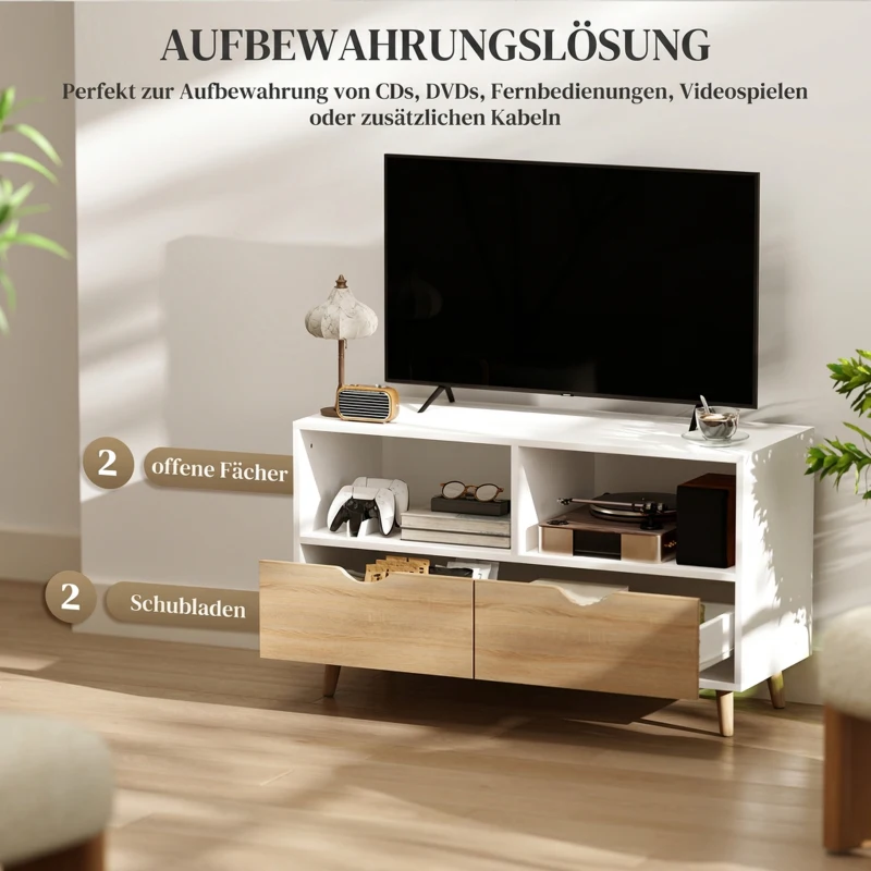 HOMCOM TV-kast, TV-meubel met Laden, Open Planken, Hout, 99 x 39 x 58 cm, Wit