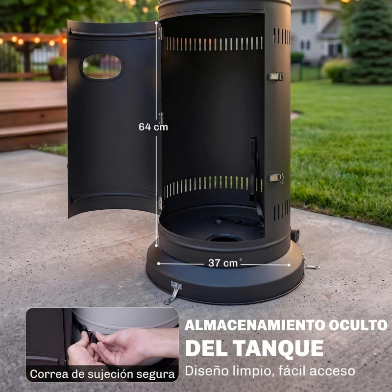 Outsunny Estufa de Gas para Terraza 11 kW con Regulación Continua Rejilla Protectora Antivuelco y 2 Ruedas Negro