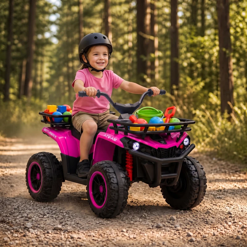 AIYAPLAY Quad Elétrico Infantil 12V com 2 Motores, Bateria de Lítio, 2 Cestos e MP3, Rosa, 3-8 Anos