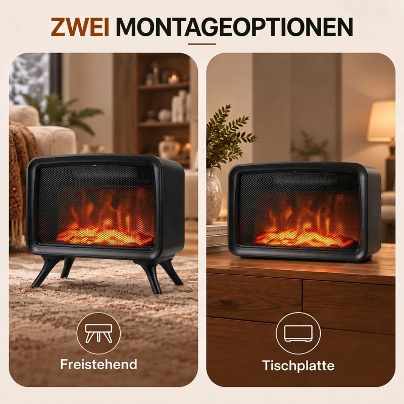 HOMCOM Elektrokamin 800/1600W elektrischer Kamin mit Heizung, Abnehmbarer Sockel, Einstellbarer Thermostat 3D-Flammeneffekt