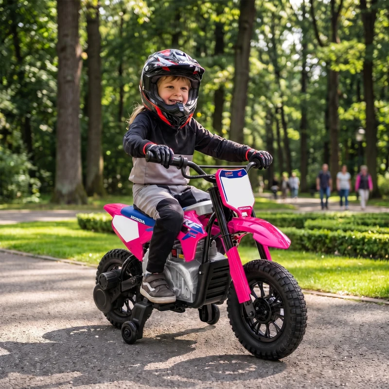 AIYAPLAY Moto Elettrica per Bambini 3+ Anni Licenza Honda CRF 450R, 12V Batteria al Litio, con Sospensioni, Rosa