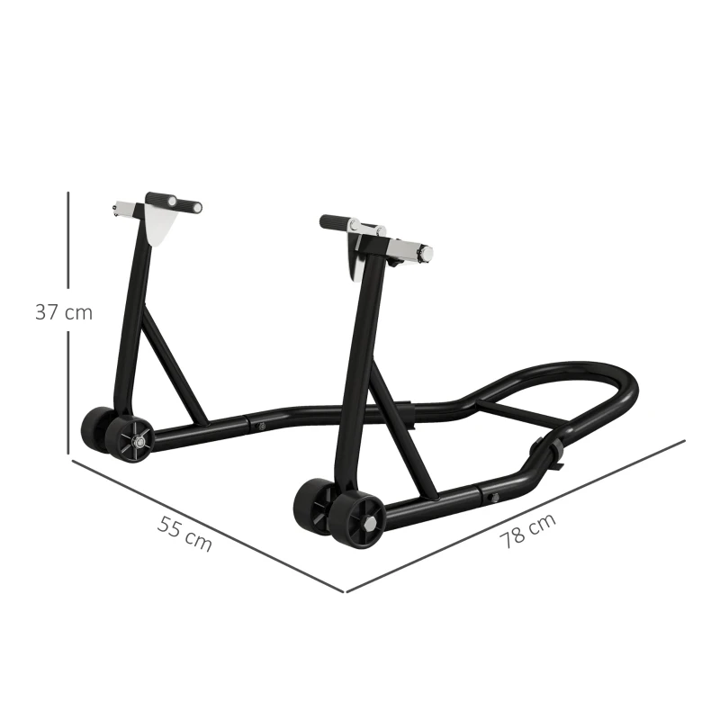 HOMCOM Stand Spate pentru Motocicletă cu Protecții Antiderapante, Adaptoare Reglabile, 200 kg, pentru Anvelope de 18", 17" și 10"