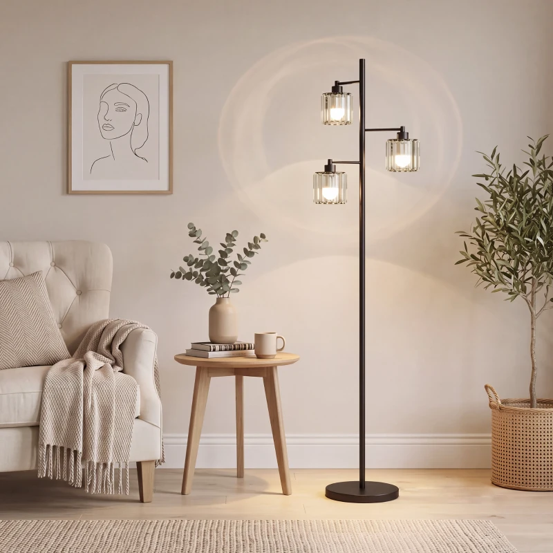 HOMCOM Luminária de Chão 40W, 3 Lâmpadas LED E27, Controle Remoto Magnético, Dimmer, 3 Temperaturas de Cor, Preto