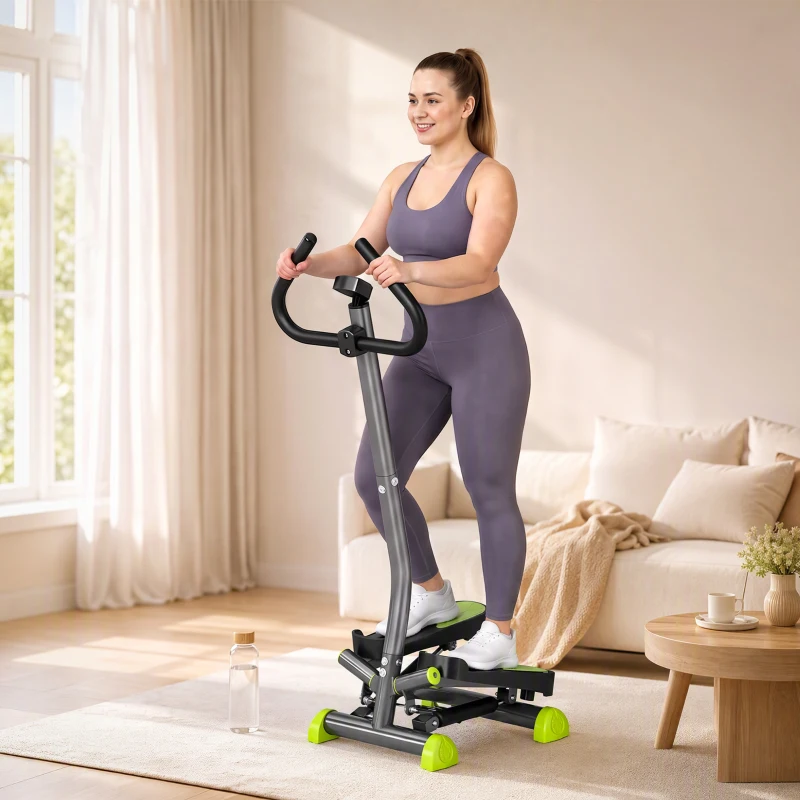 HOMCOM Stepper con Manubrio, Pedali Antiscivolo e Monitor LCD, in Acciaio e ABS, 55x44x108 cm, Nero Grigio e Verde