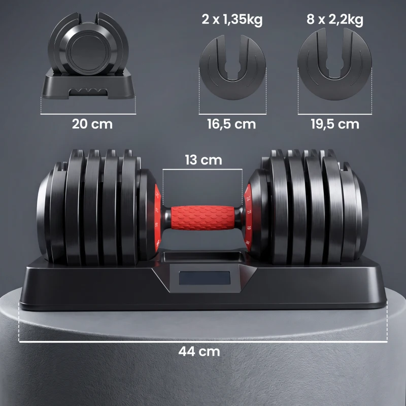 SPORTNOW Juego de Mancuernas Ajustables 2x24 kg 10 Niveles de Peso Ajuste Rápido Bloqueo de Seguridad Bases para Casa Gimnasio