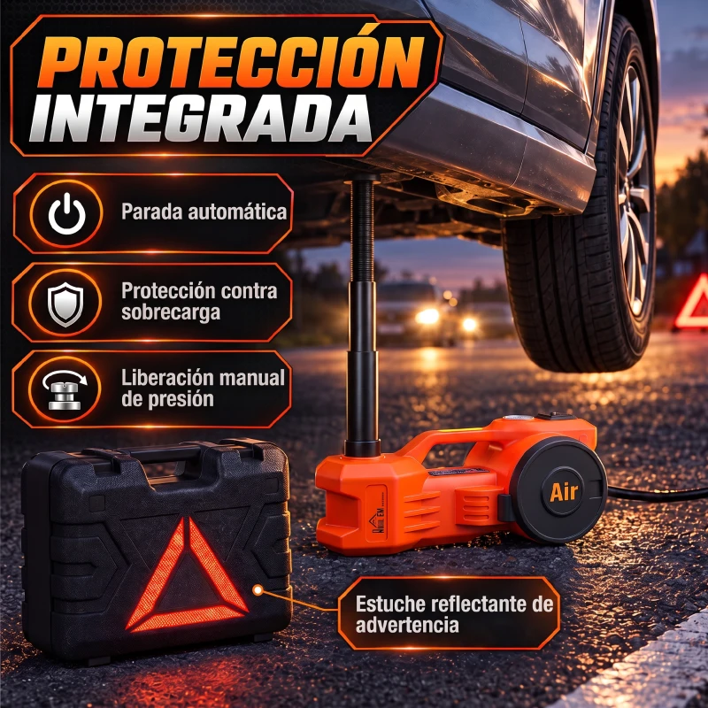 HOMCOM Kit de Gato Hidráulico Eléctrico 12V 5T Elevación 15,5-45 cm Bomba Aire Llave Hexagonal y Maletín Reflectante Naranja