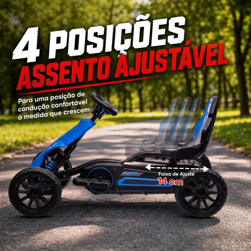 HOMCOM Go Kart Elétrico para Crianças Kart a Bateria 12V Velocidade Ajustável 3-5 km/h e Cinto de Segurança 100x58x58,5 cm Azul