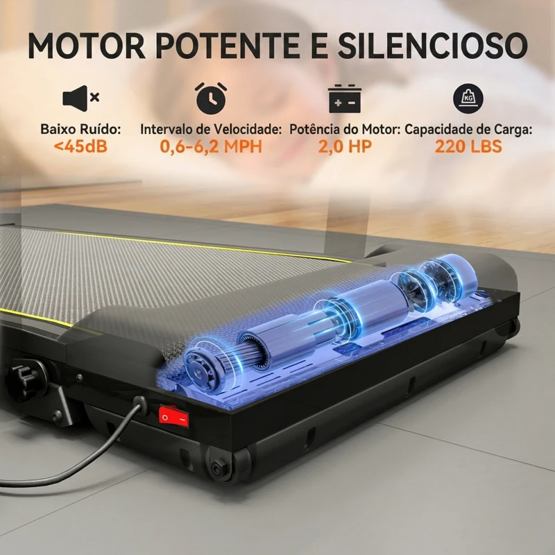SPORTNOW Passadeira de Corrida Dobrável com Inclinação, para Debaixo da Secretária, 2 HP, 1-10 km/h, Ecrã LED, Comando e Suporte