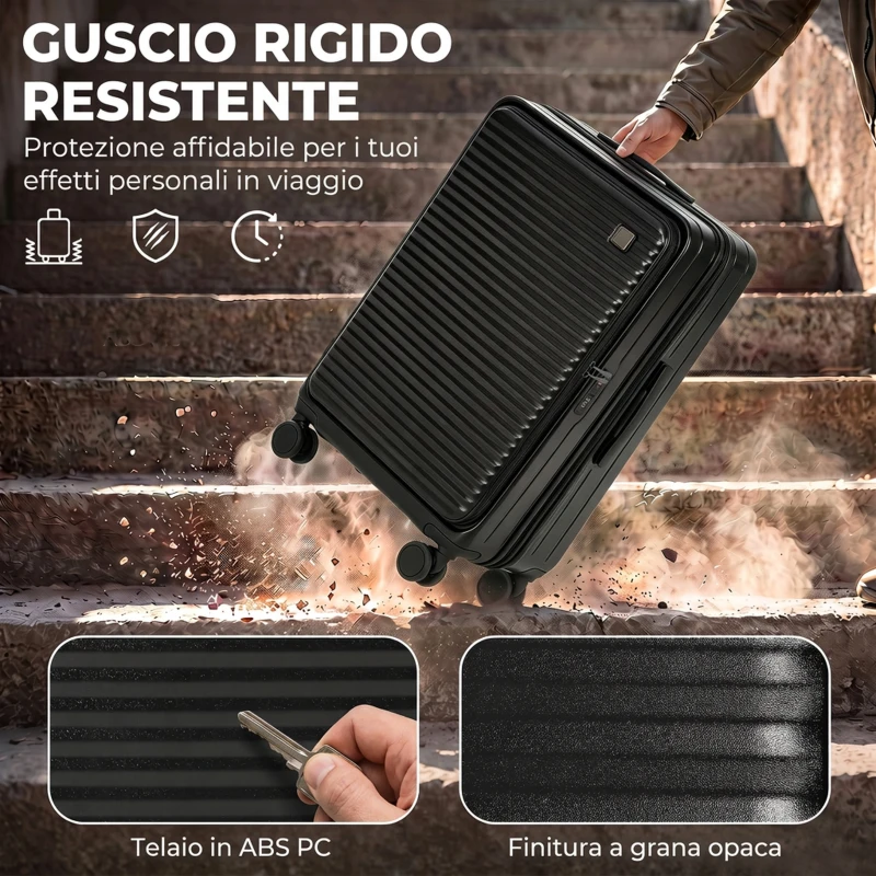 HOMCOM Valigia Rigida Grande 116L Espandibile con 4 Ruote e Lucchetto TSA, 50x33x77 cm, Nero