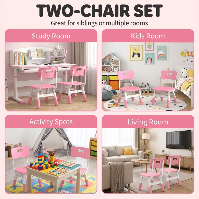 AIYAPLAY 2 PCS Kids Desk Chairs, 3 Level Height Adjustable Children's Chairs with Backrest for 1.5-8 Years, Max Load 50KG, Pink