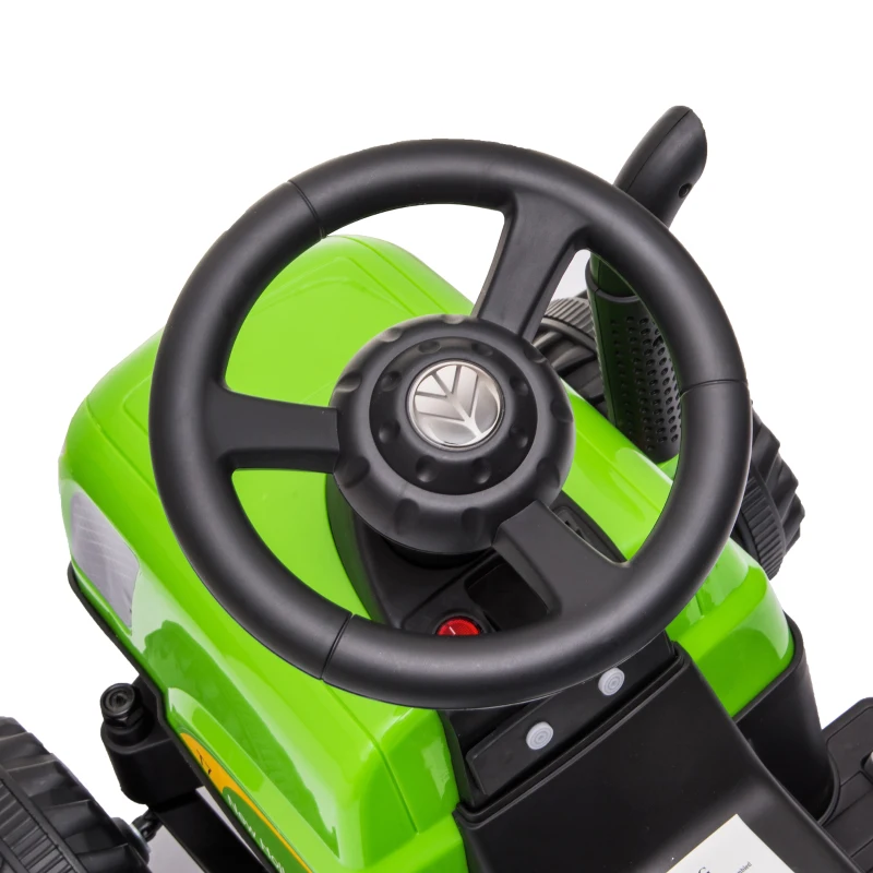 AIYAPLAY Trator Elétrico para Crianças 6V com Reboque Amovível, Luzes, Música, Buzina e Pedal, 2,5 km/h, Verde, 1-3 Anos