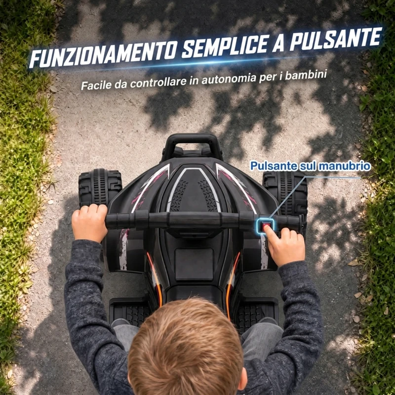 AIYAPLAY Quad Elettrico per Bambini 6V, Marce Avanti, 2 km/h, per 18-48 Mesi, Portata 25 kg, Interno ed Esterno, Nero