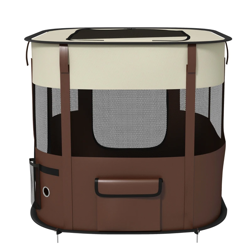PawHut Parque para Perros y Gatos, Corralito Plegable Portátil para Cachorros Conejos y Cobayas Tela Oxford 84x64x53 cm Marrón