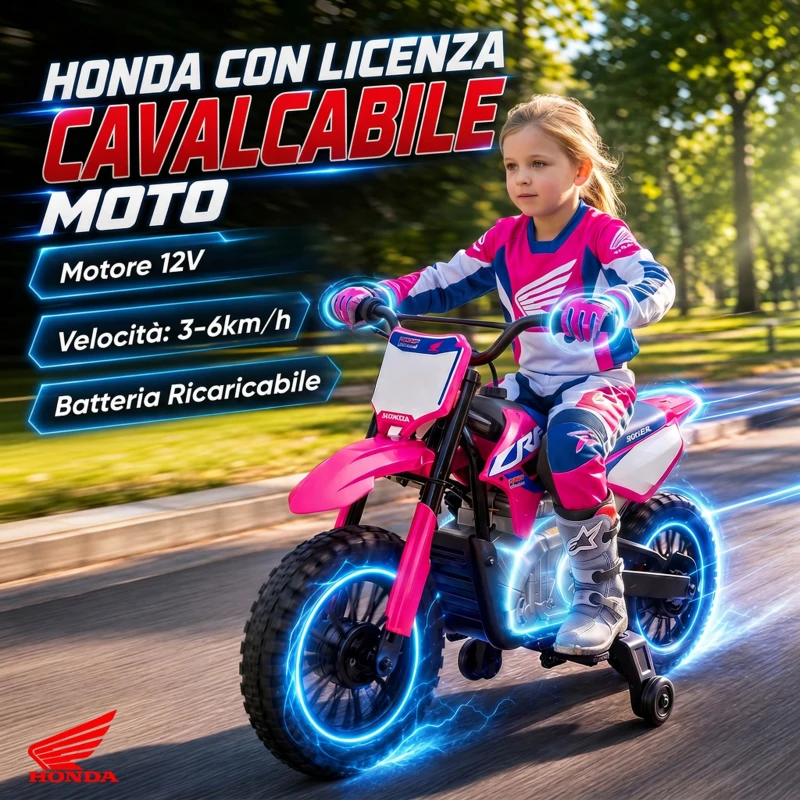 AIYAPLAY Moto Elettrica per Bambini 3+ Anni Licenza Honda CRF 450R, 12V Batteria al Litio, con Sospensioni, Rosa
