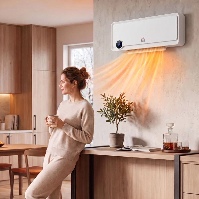 HOMCOM Aerotermă pentru montare pe perete 2000W cu telecomandă, 3 moduri, afișaj LED, timer 12h