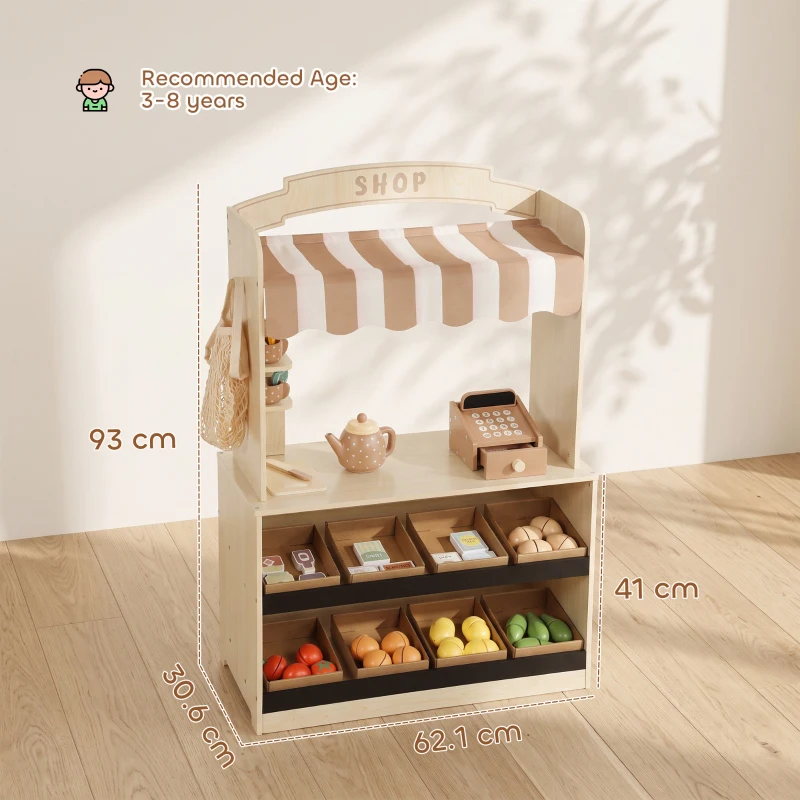 AIYAPLAY Pretend Play Shop, Wooden Kids Grocery Store Playset with Play Food, Cash Register, Chalkboard, 61 Accessories for 3-8