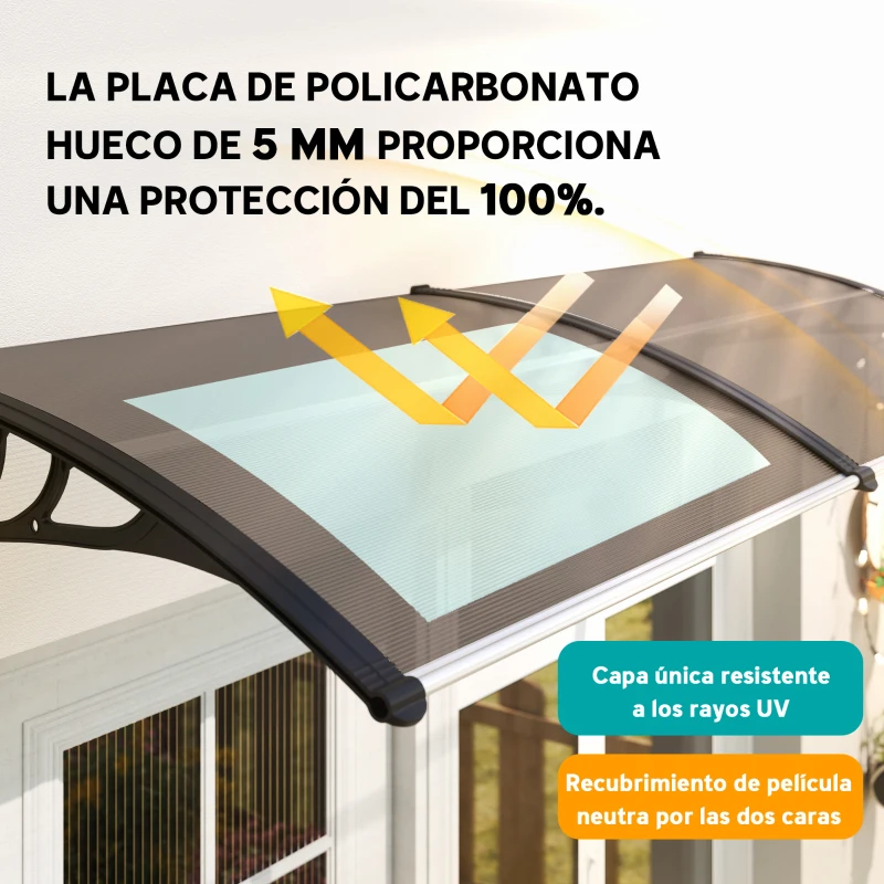 Outsunny Marquesina para Puertas y Ventanas 195x75 cm con Paneles de Policarbonato Barras de Aluminio Marrón