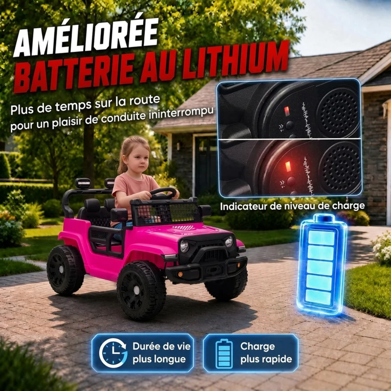 AIYAPLAY Voiture Électrique Enfants 12V, Buggy Électrique Enfants, 2-4 km/h, 2 Moteurs, Télécommande, Batterie Lithium, Rose