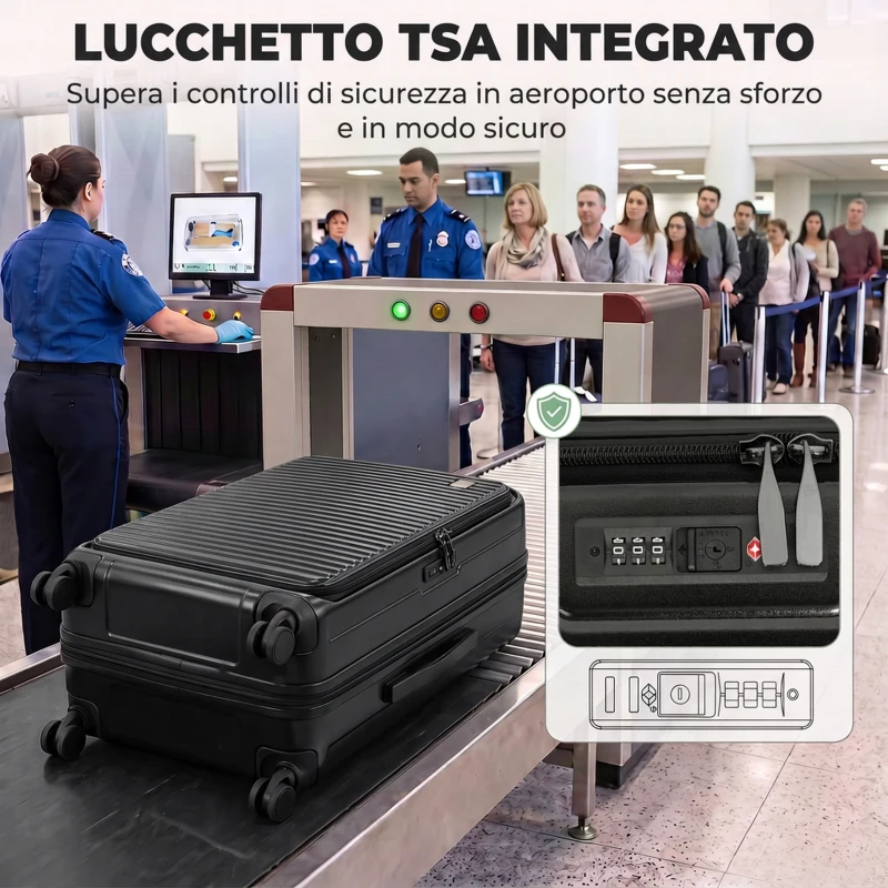 HOMCOM Valigia Rigida Grande 116L Espandibile con 4 Ruote e Lucchetto TSA, 50x33x77 cm, Nero