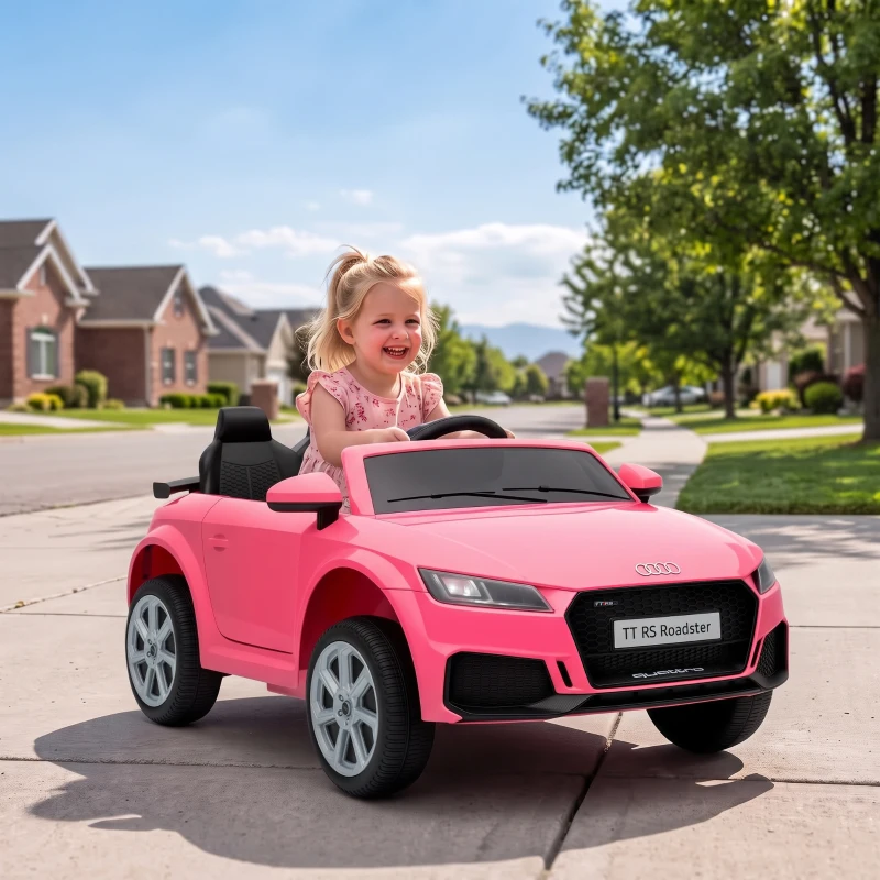 AIYAPLAY 12V Audi TT RS Licensed Electric Car, Electric Ride On Toy with Remote Control, Dual Motors, 4-Wheel Suspension, Pink