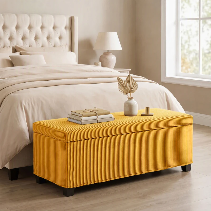 HOMCOM Banco com Arrumação 84 L 112x42x40 cm em Bombazina para Quarto e Sala Amarelo
