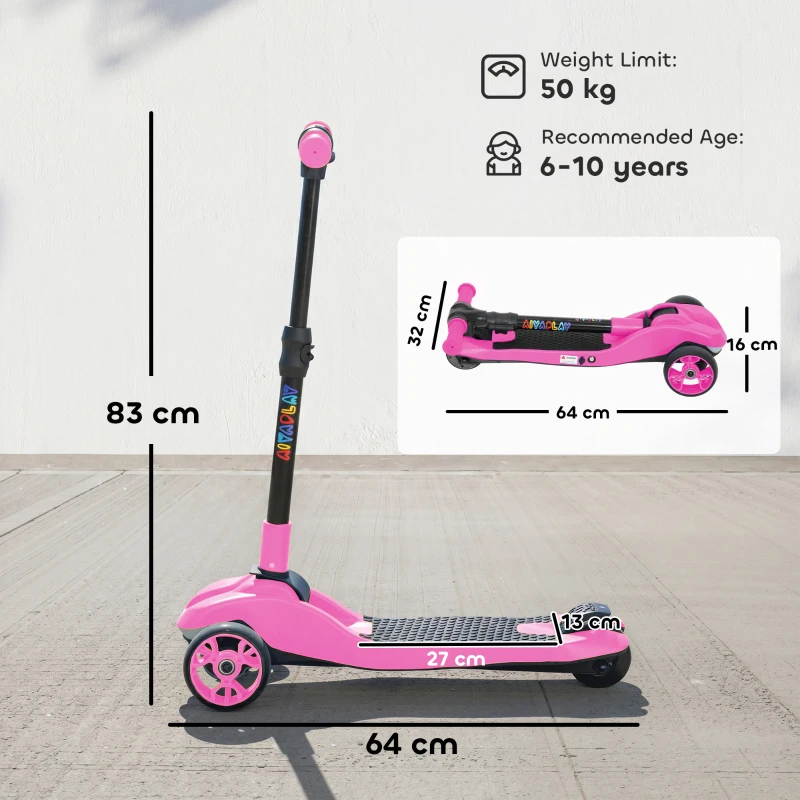 AIYAPLAY Three-Wheel Foldable Electric Scooter for Kids Aged 6-10 Years, Pink