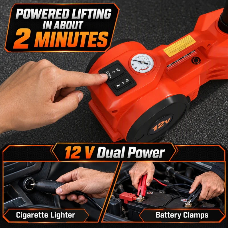 HOMCOM Electric Car Jack Kit, 5Ton 12V Electric Hydraulic Car Jack Lift with 15.5-45 cm Lift, Air Pump, Reflective Case, Orange